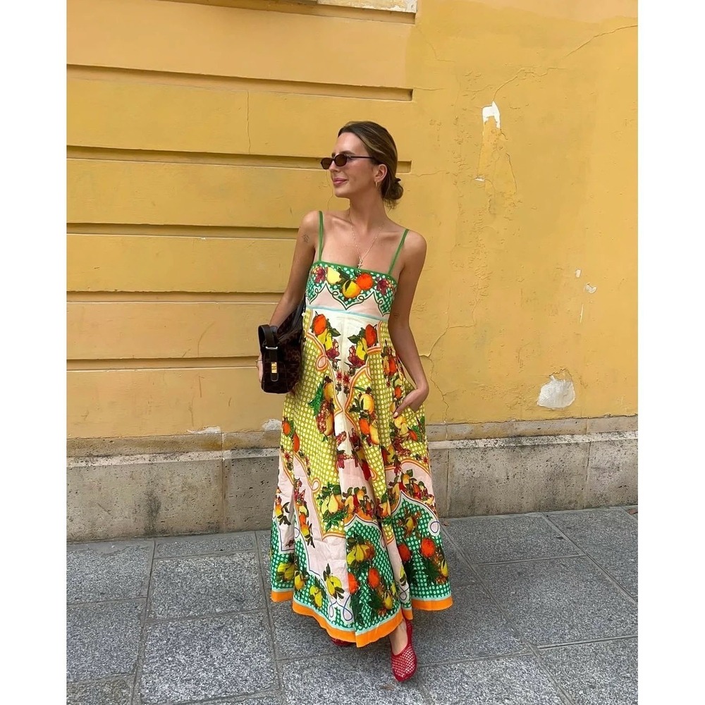 ALÉMAIS Alemais Lemonis Sundress Citrus Print Linen Midi Dress Size 8 - Picture 7 of 12
